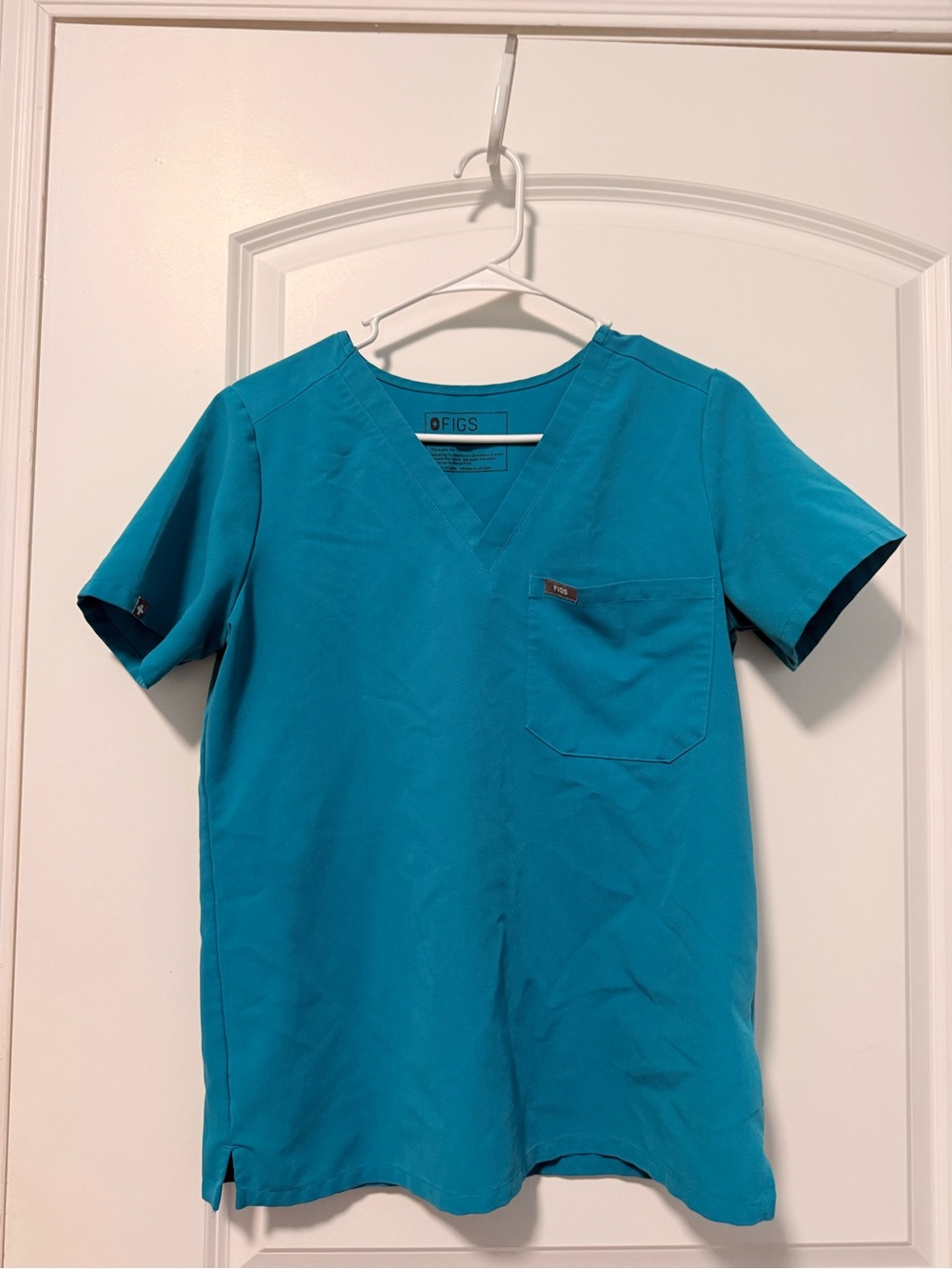 Figs Teal Medical Scrub Top with Navy Trim
